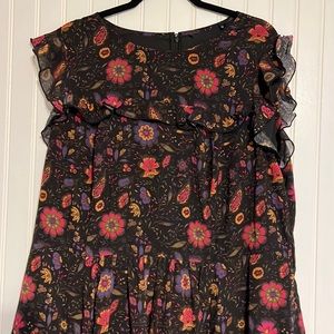 Eshakti Black Sleeveless Maxi Dress Size 24W Ruffles Paisley Floral